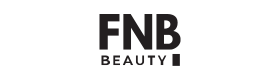 Logo of FNB Beauty featuring stylized text with a graphical element on the right side, indicating a focus on beauty products.